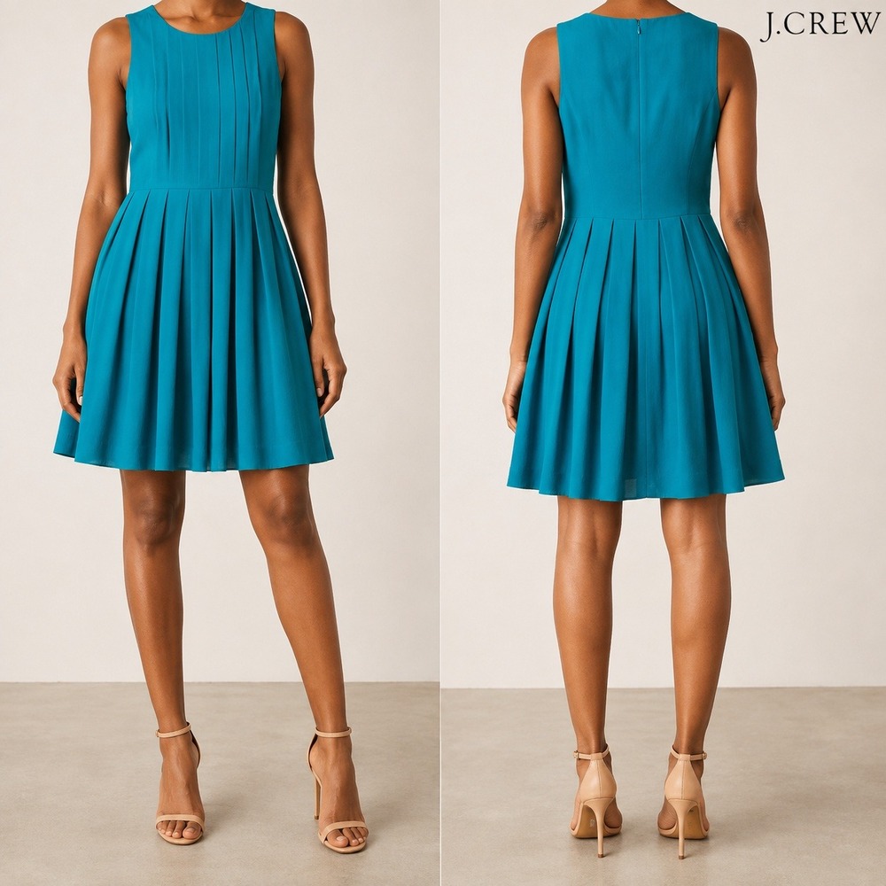 J. Crew Pleated Fit And Flare Dress Womens 8 Teal Blue Sleeveless 2012